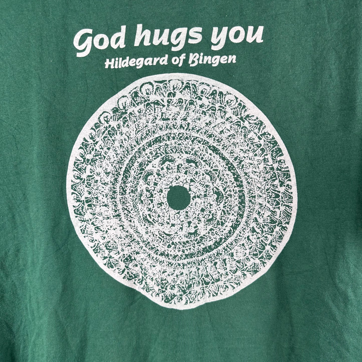 Vintage 90s God Hugs You Hildegard of Bingen Psychedelic Religious Graphic T-shirt