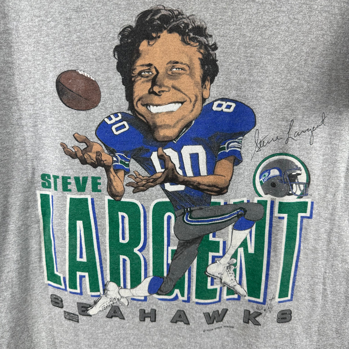 Vintage 80s Steve Largent Seattle Seahawks NFL Caricature Single Stitch T-shirt