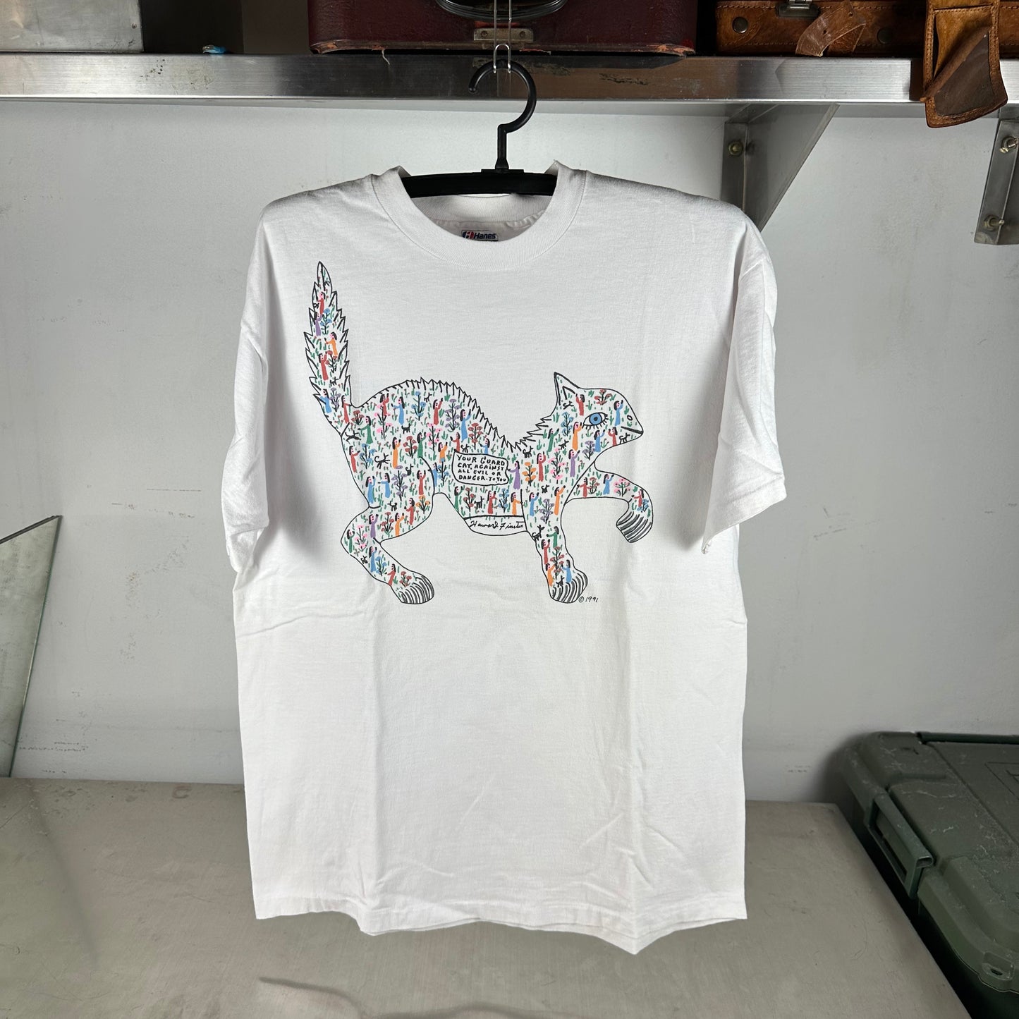 Vintage 1991 Howard Finster Guard Cat Folk Art Single Stitch T-Shirt