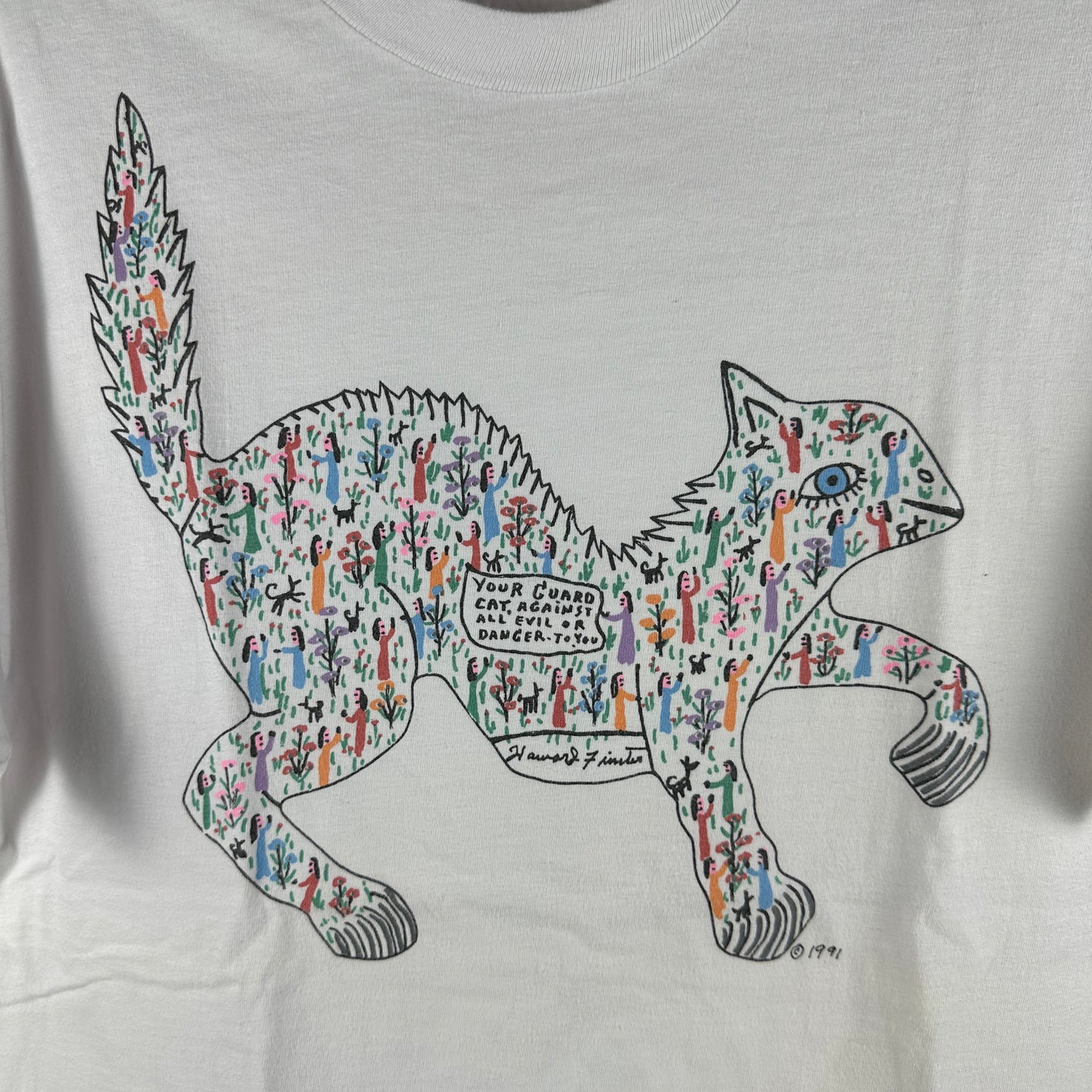 Vintage 1991 Howard Finster Guard Cat Folk Art Single Stitch T-Shirt