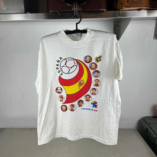 Vintage Spain 1998 France FIFA World Cup Soccer Graphic T-shirt