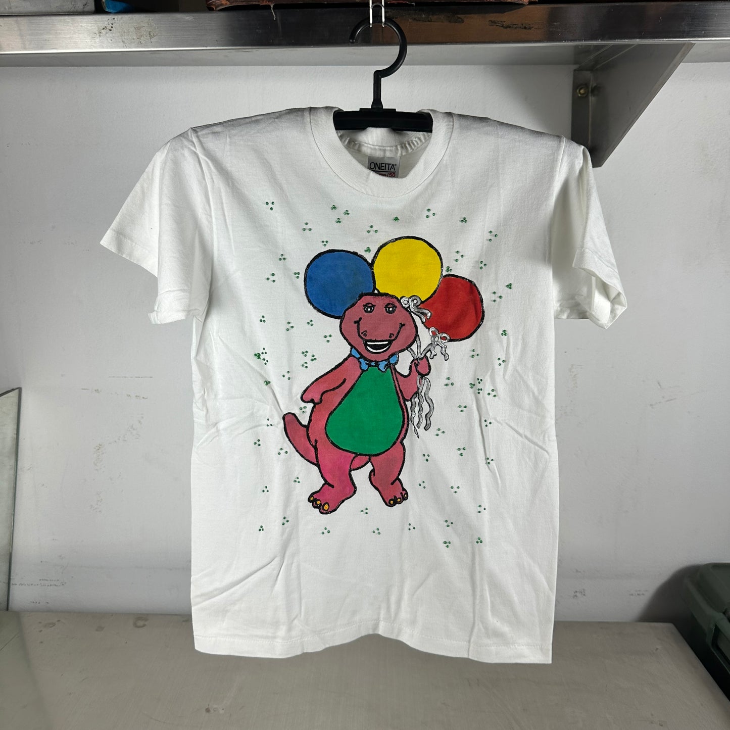 Vintage 90s Barney the Dinosaur Cartoon Character Single Stitch Custom T-Shirt
