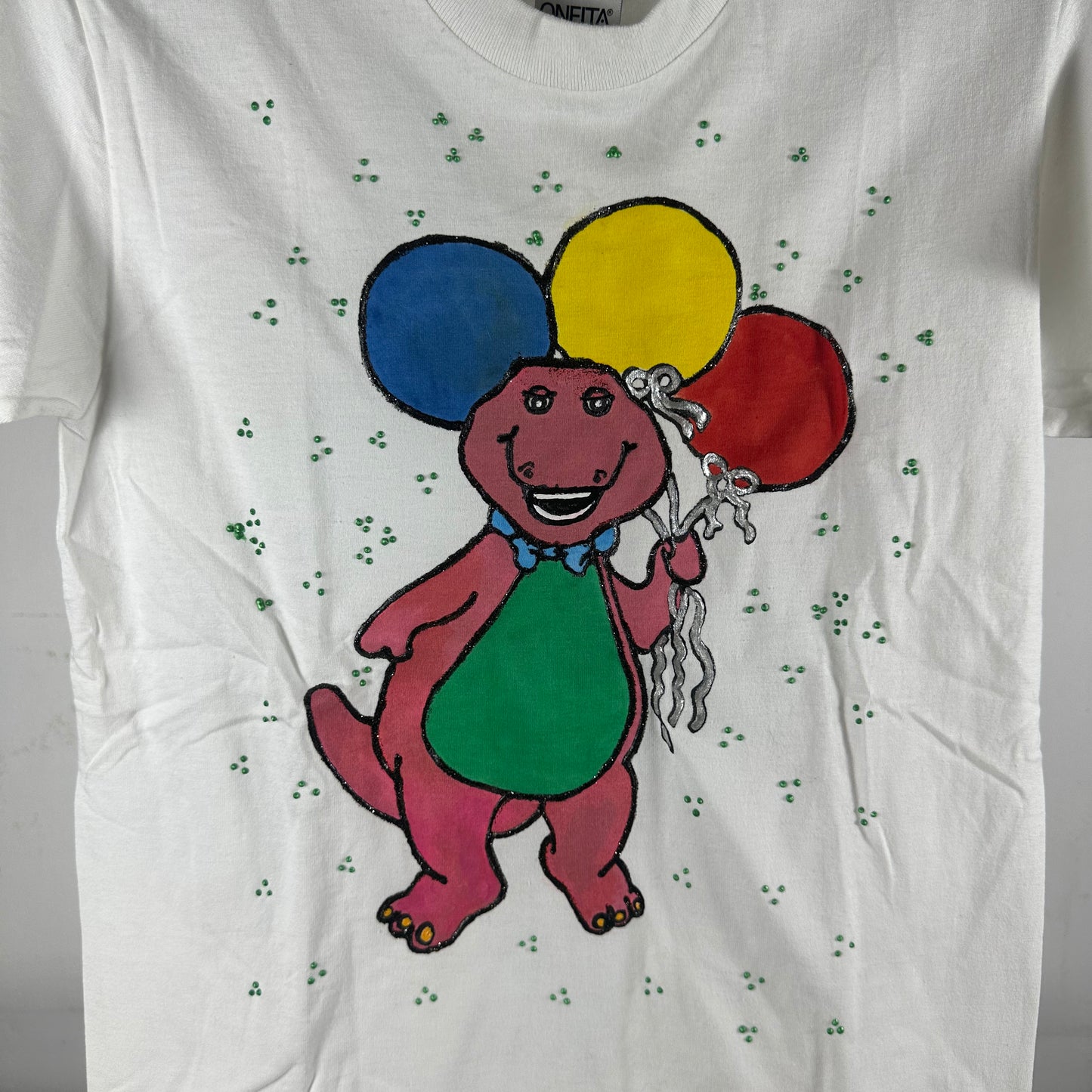 Vintage 90s Barney the Dinosaur Cartoon Character Single Stitch Custom T-Shirt