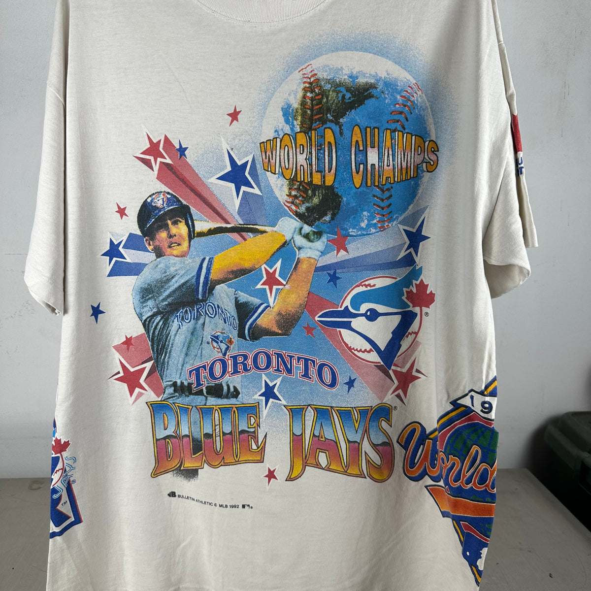 Vintage 1992 Toronto Blue Jays MLB World Champs Bulletin Athletic AOP T-Shirt
