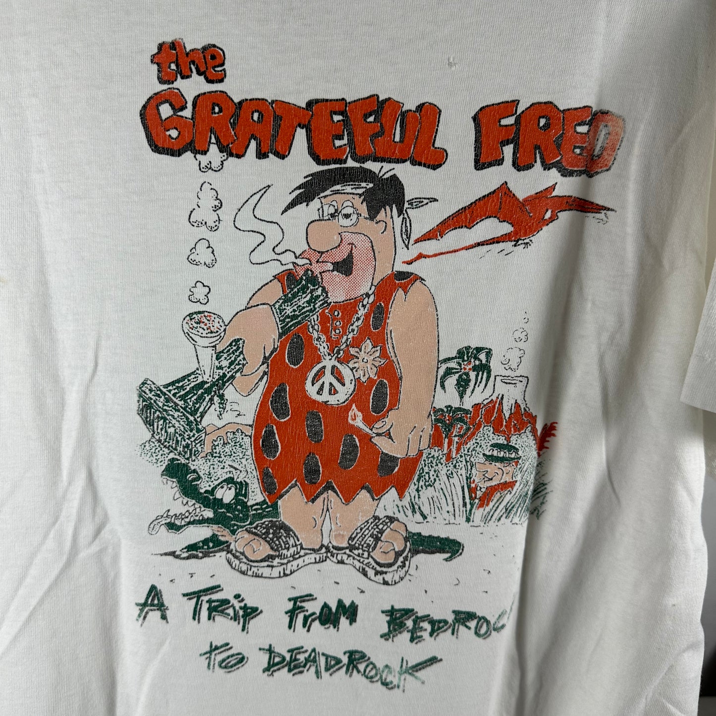 Vintage 90s The Grateful Fred Flintstones Weed Parody Single Stitch T-Shirt