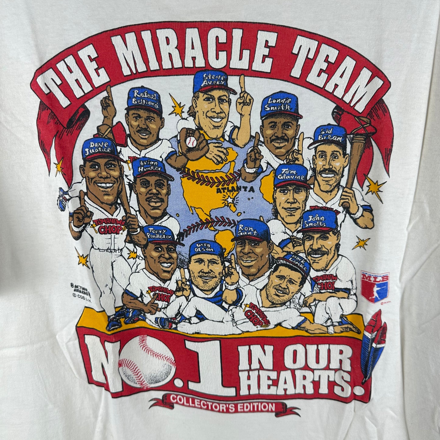 Vintage 90s Atlanta Braves MLB Caricature The Miracle Team Single Stitch T-Shirt