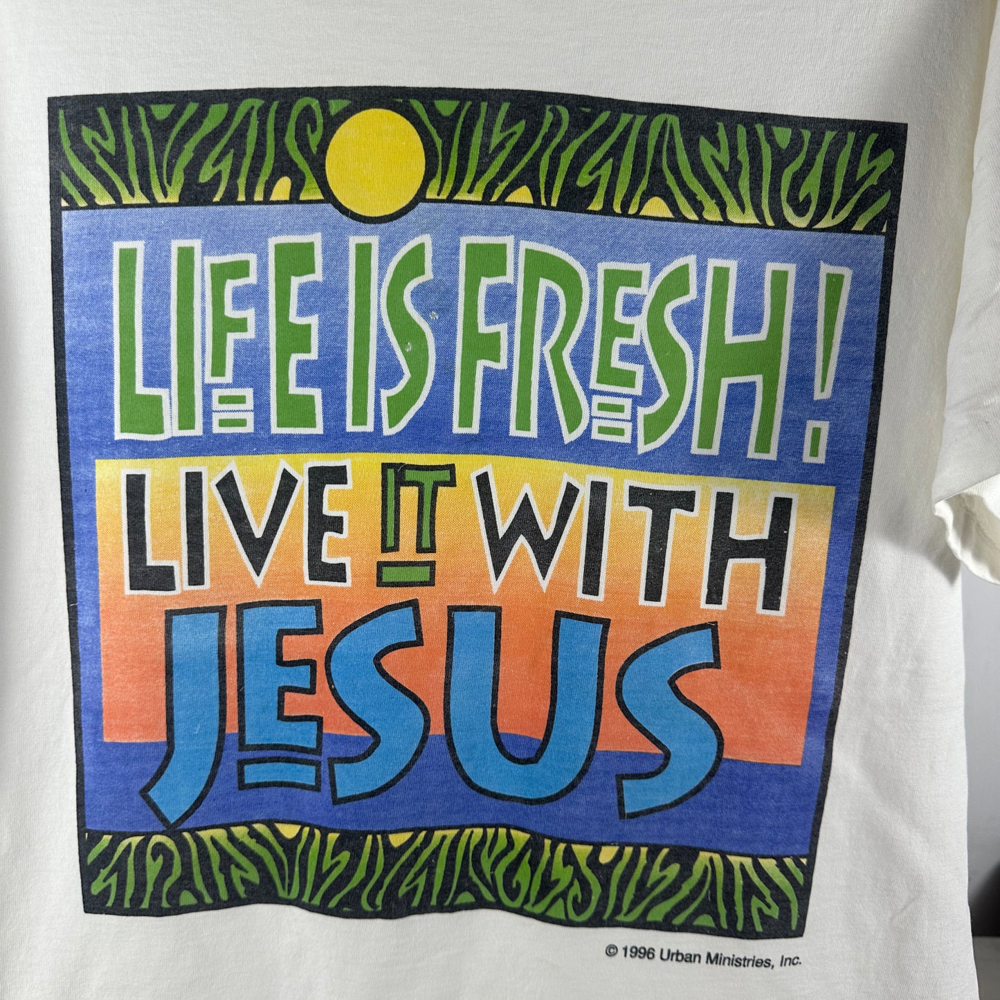 Vintage 1996 Life is Fresh! Live it with Jesus Religious Graphic T-Shirt