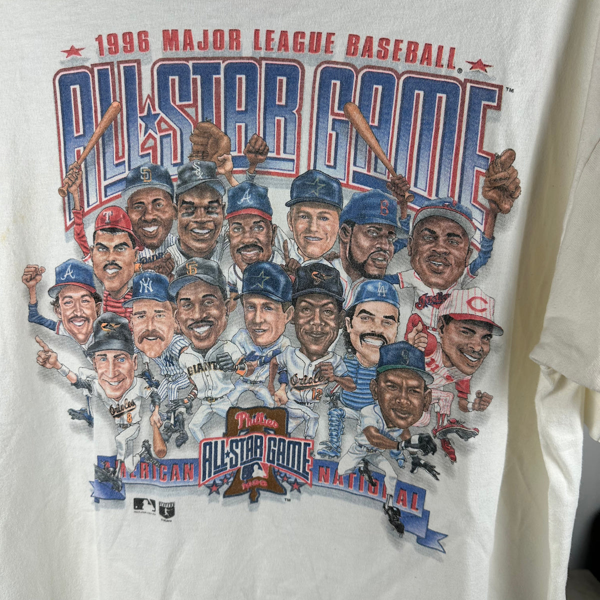 Vintage 1996 MLB Baseball Phillies All-Star Game Caricature Graphic T-Shirt