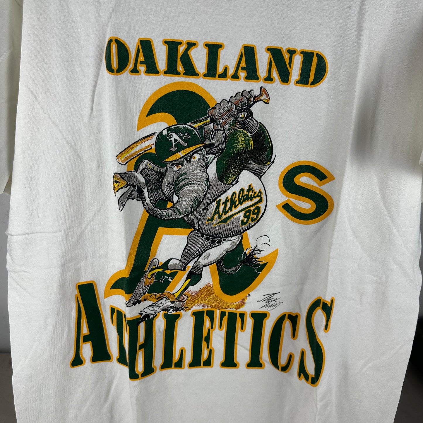 Vintage 90s Oakland Athletics Mascot MLB Graphic Nutmeg Single Stitch T-Shirt