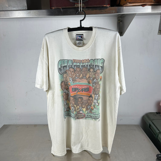 Vintage 1999 San Antonio Spurs NBA Champions Caricature Graphic T-Shirt
