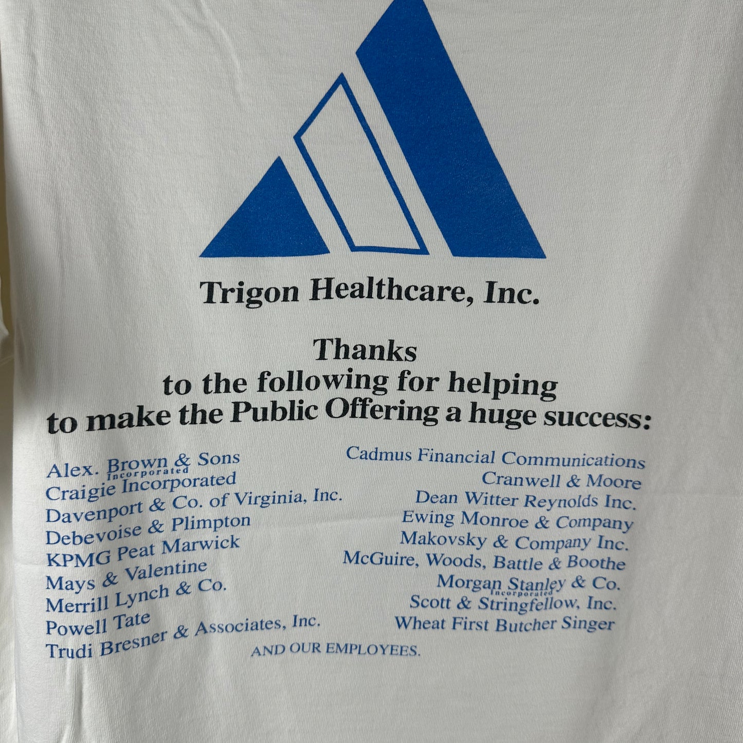 Vintage 1997 Common Stock Trigon Healthcare Inc Agreement Single Stitch T-Shirt