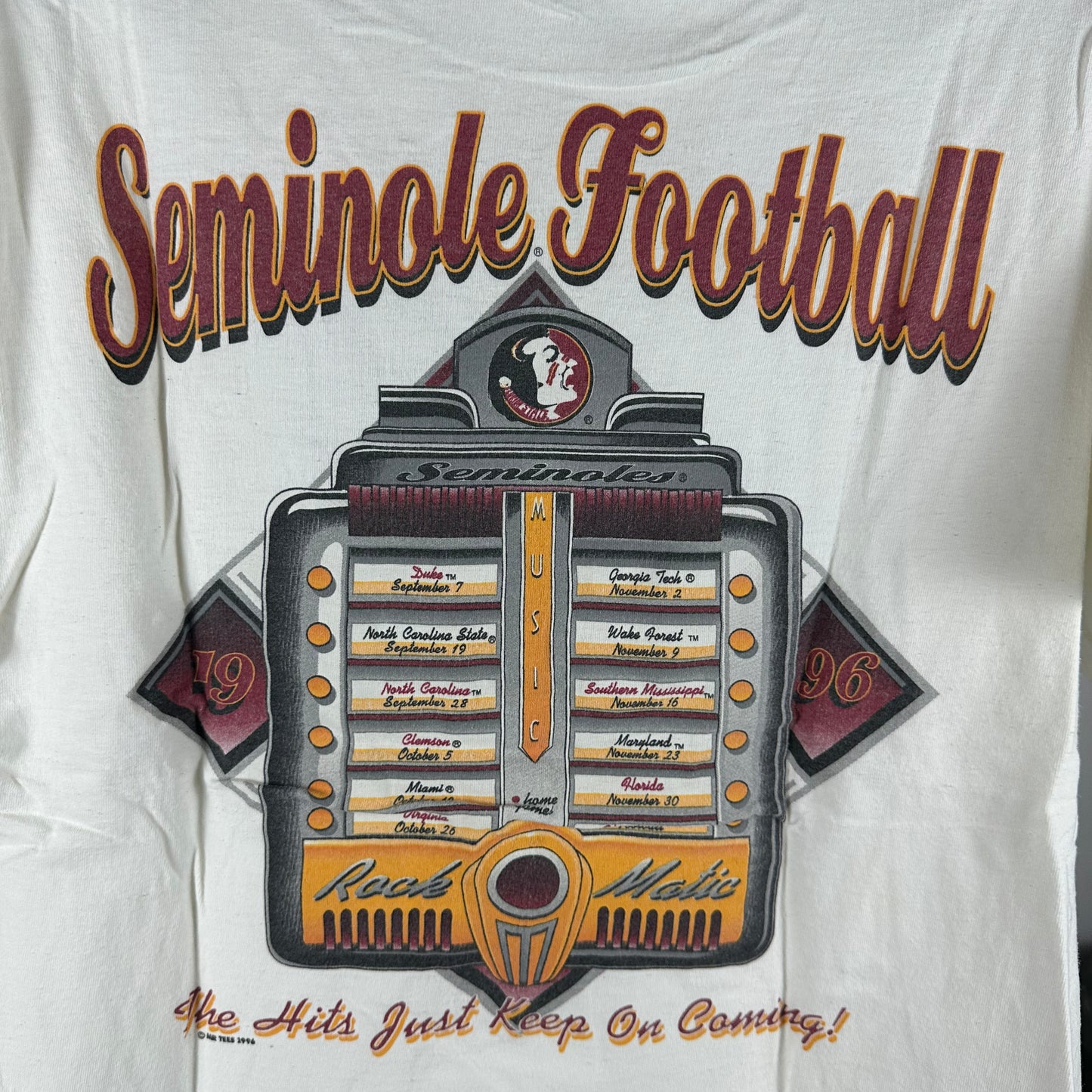 Vintage 1996 FSU Seminoles Football Greatest Hits NCAA Single Stitch T-Shirt