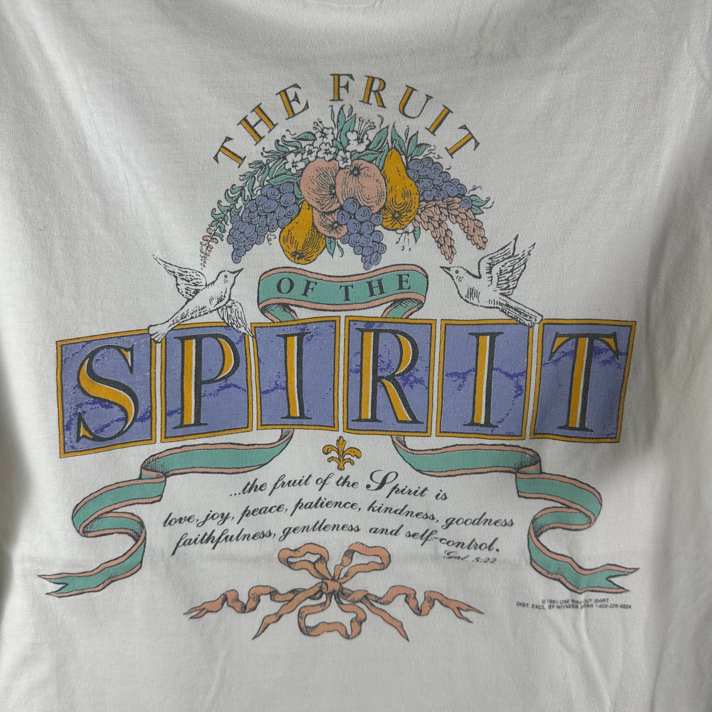 Vintage 1991 The Fruit of the Spirit Religious Graphic Single Stitch T-Shirt