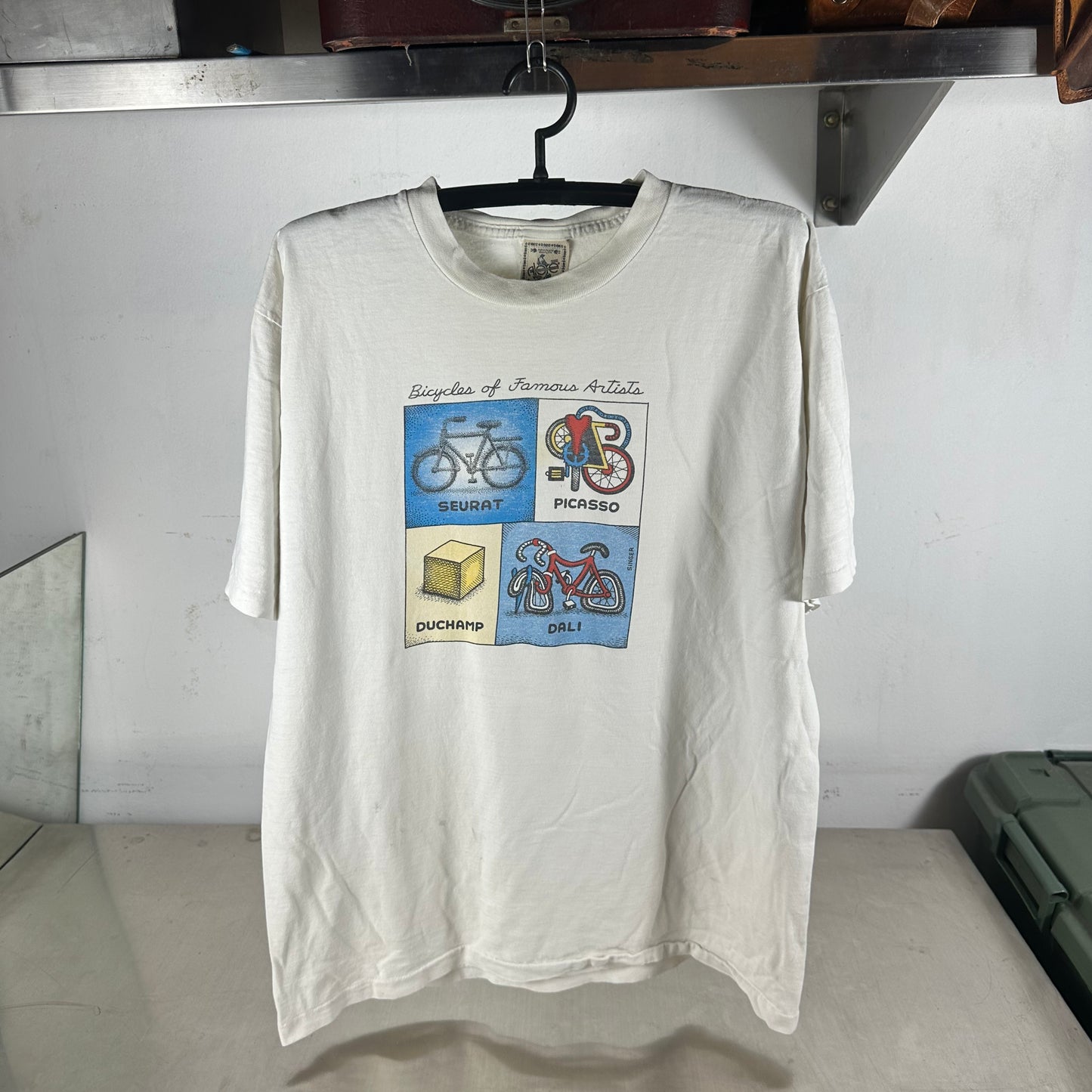 Vintage 90s Bicycle of Famous Artists Seurat Picasso Duchamp Dali Graphic T-Shirt
