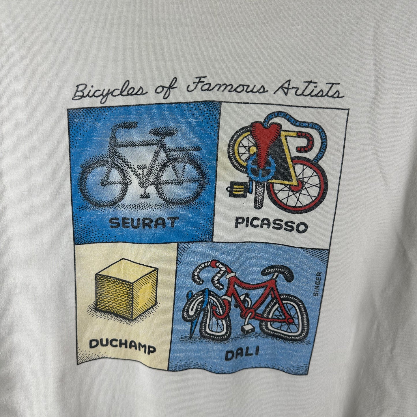 Vintage 90s Bicycle of Famous Artists Seurat Picasso Duchamp Dali Graphic T-Shirt