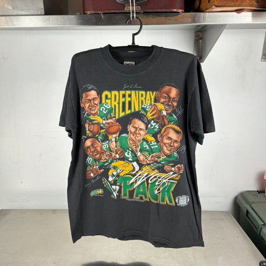Vintage 90s Green Bay Packers Wolf Pack Caricature NFL Single Stitch T-Shirt