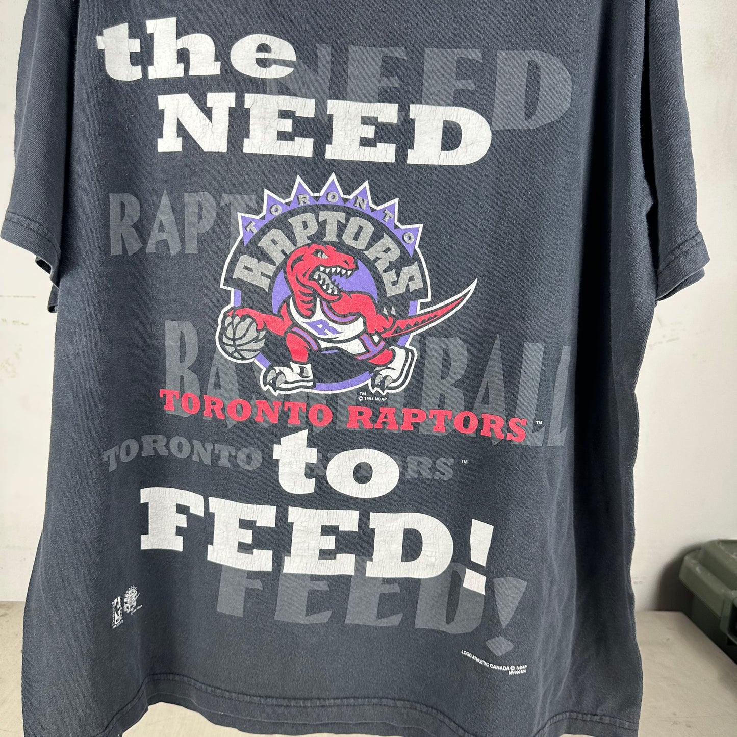 Vintage 1994 Toronto Raptors The Need to Feed! NBA Graphic T-Shirt