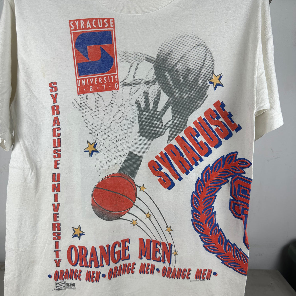 Vintage 90s Syracuse Orange Men Basketball NCAA Salem Sportswear AOP T-Shirt
