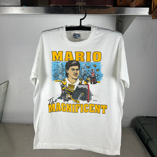 Vintage 80s Mario Lemieux Pittsburgh Penguins The Magnificent NHL Caricature T-Shirt