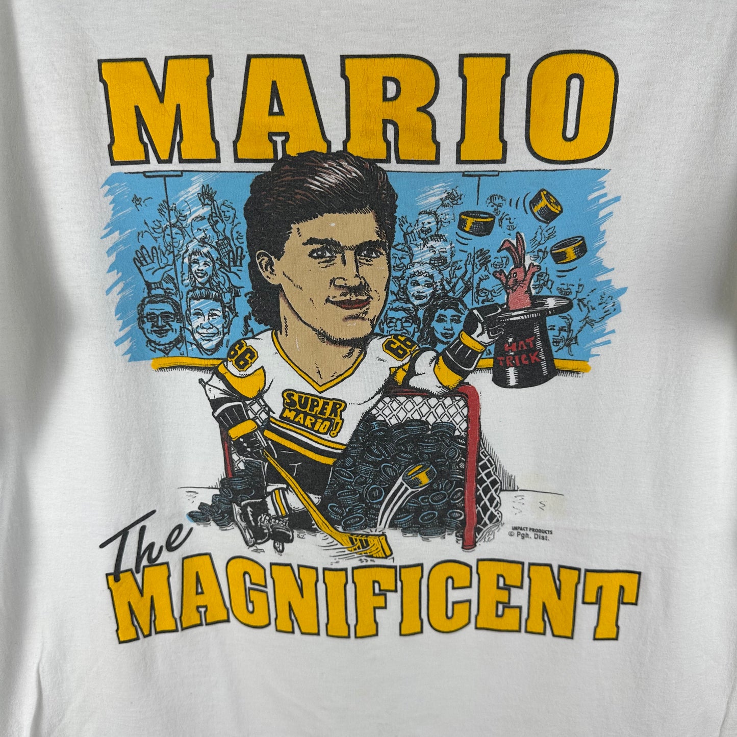 Vintage 80s Mario Lemieux Pittsburgh Penguins The Magnificent NHL Caricature T-Shirt