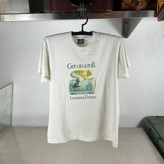 Vintage 80s Get On a Roll Louisiana Downs Graphic Single Stitch T-Shirt