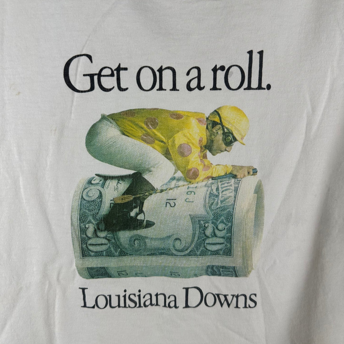 Vintage 80s Get On a Roll Louisiana Downs Graphic Single Stitch T-Shirt
