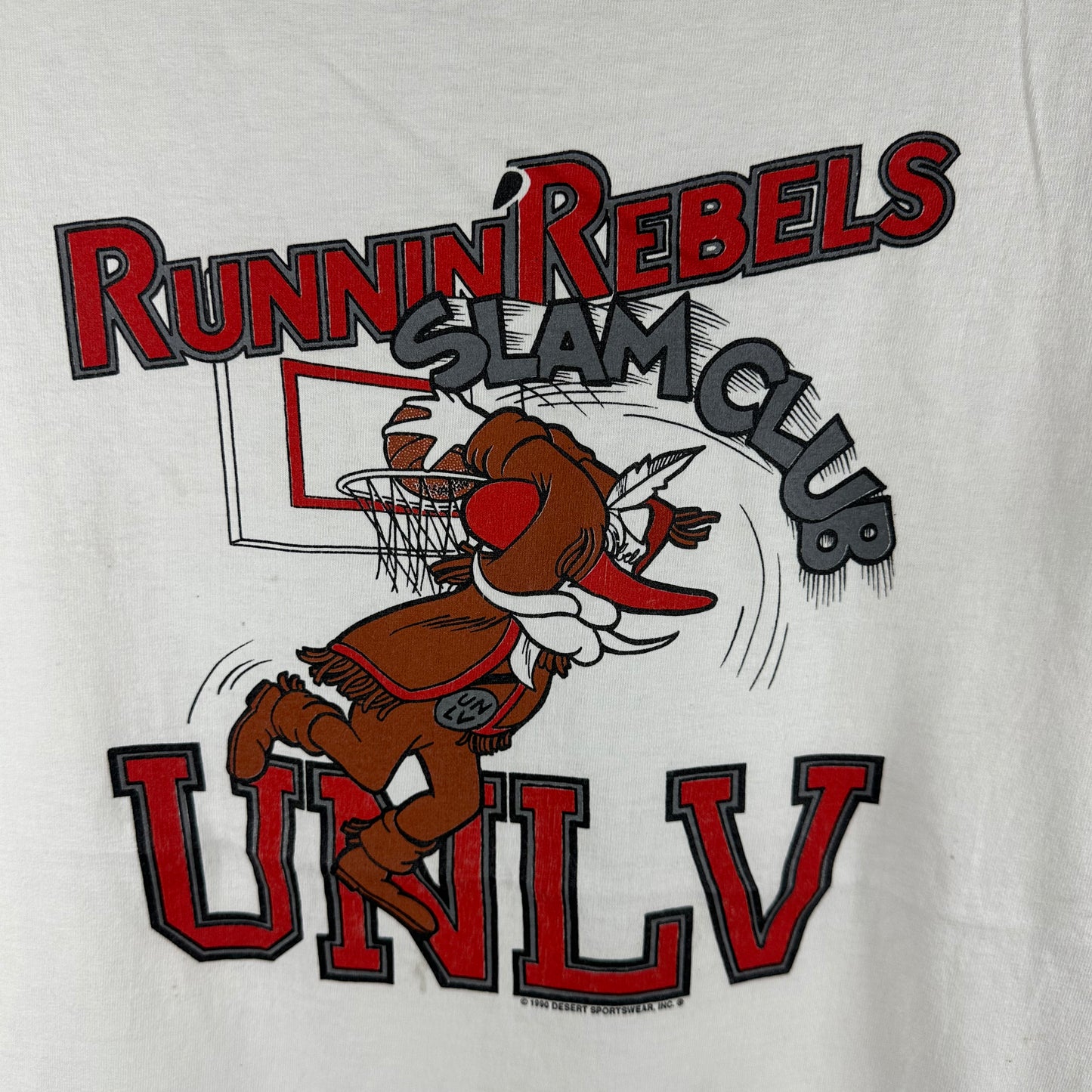 Vintage 1990 UNLV Runnin Rebels Slam Club NCAA Basketball Single Stitch T-Shirt