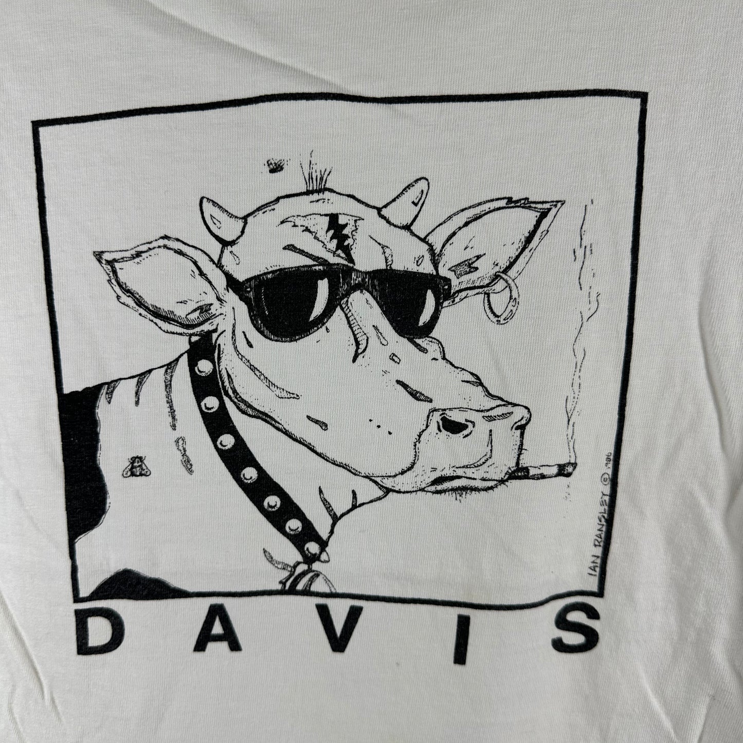 Vintage 1986 Ian Ransley Davis Smoking Cow Art Single Stitch T-Shirt