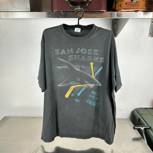 Vintage 90s San Jose Sharks Get in a Frenzy NHL Starter Graphic T-shirt