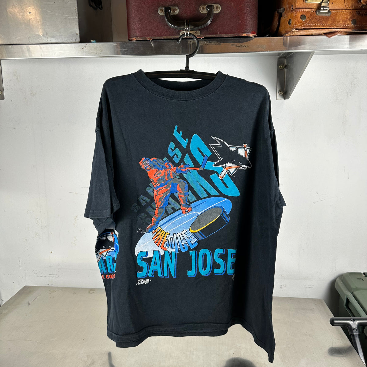 Vintage 1992 San Jose Sharks Fire On Ice NHL Single Stitch T-Shirt