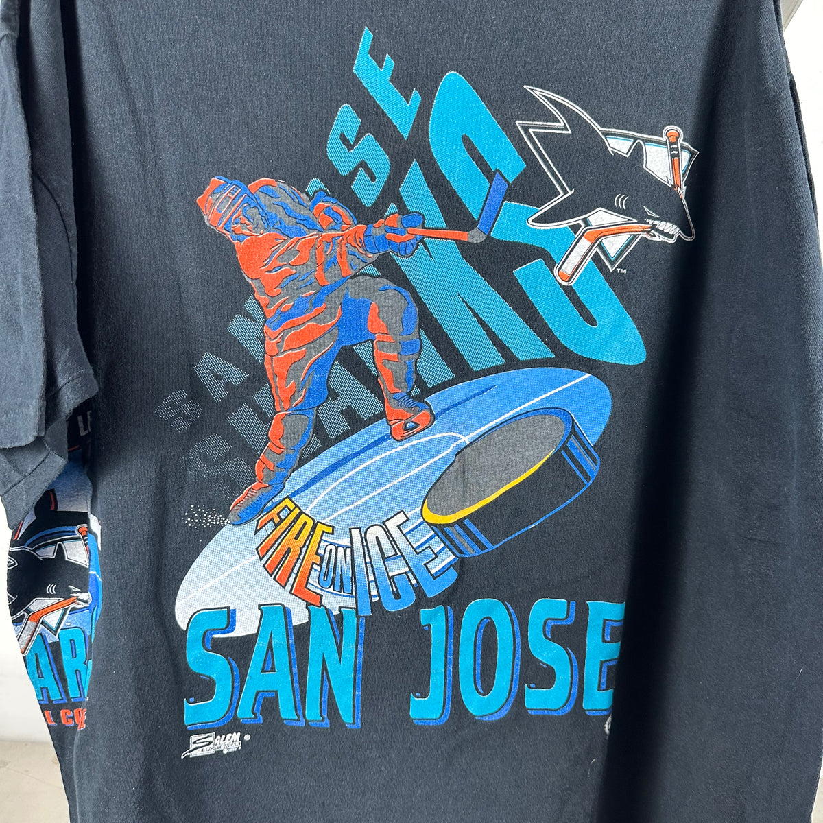 Vintage 1992 San Jose Sharks Fire On Ice NHL Single Stitch T-Shirt