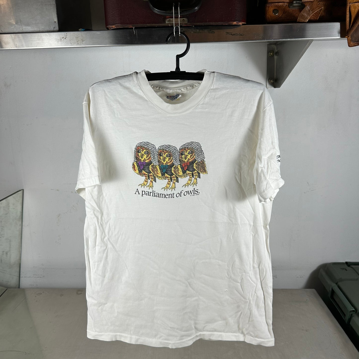 Vintage 1991 A Parliament of Owls Detroit Zoo Nature Artwork Single Stitch T-Shirt
