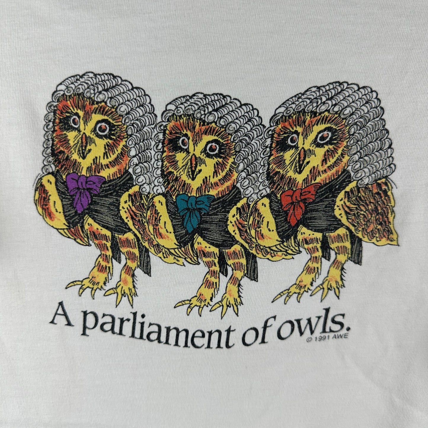 Vintage 1991 A Parliament of Owls Detroit Zoo Nature Artwork Single Stitch T-Shirt