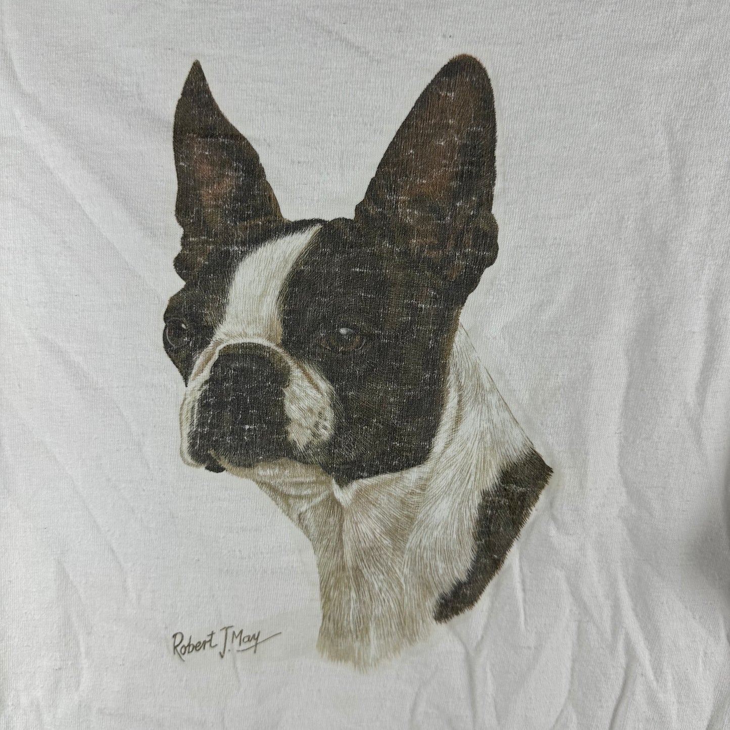 Vintage 90s Boston Terrier Dog Illustration Single Stitch T-Shirt