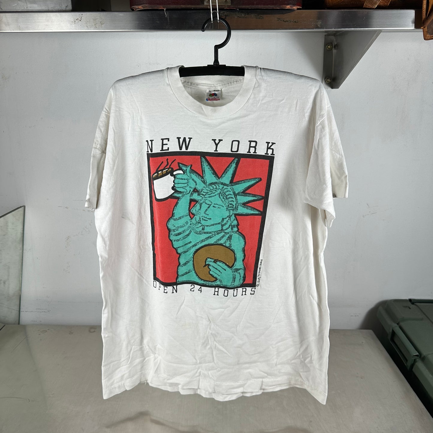 Vintage 1990 New York Open 24 Hours Artwork Single Stitch T-Shirt