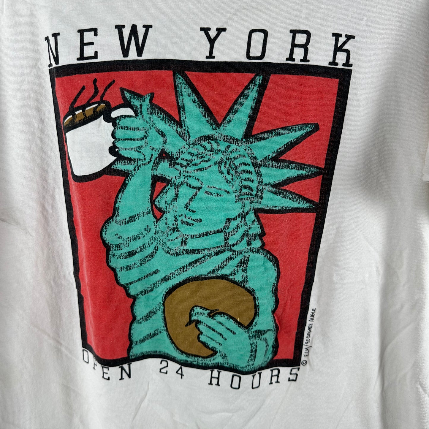 Vintage 1990 New York Open 24 Hours Artwork Single Stitch T-Shirt