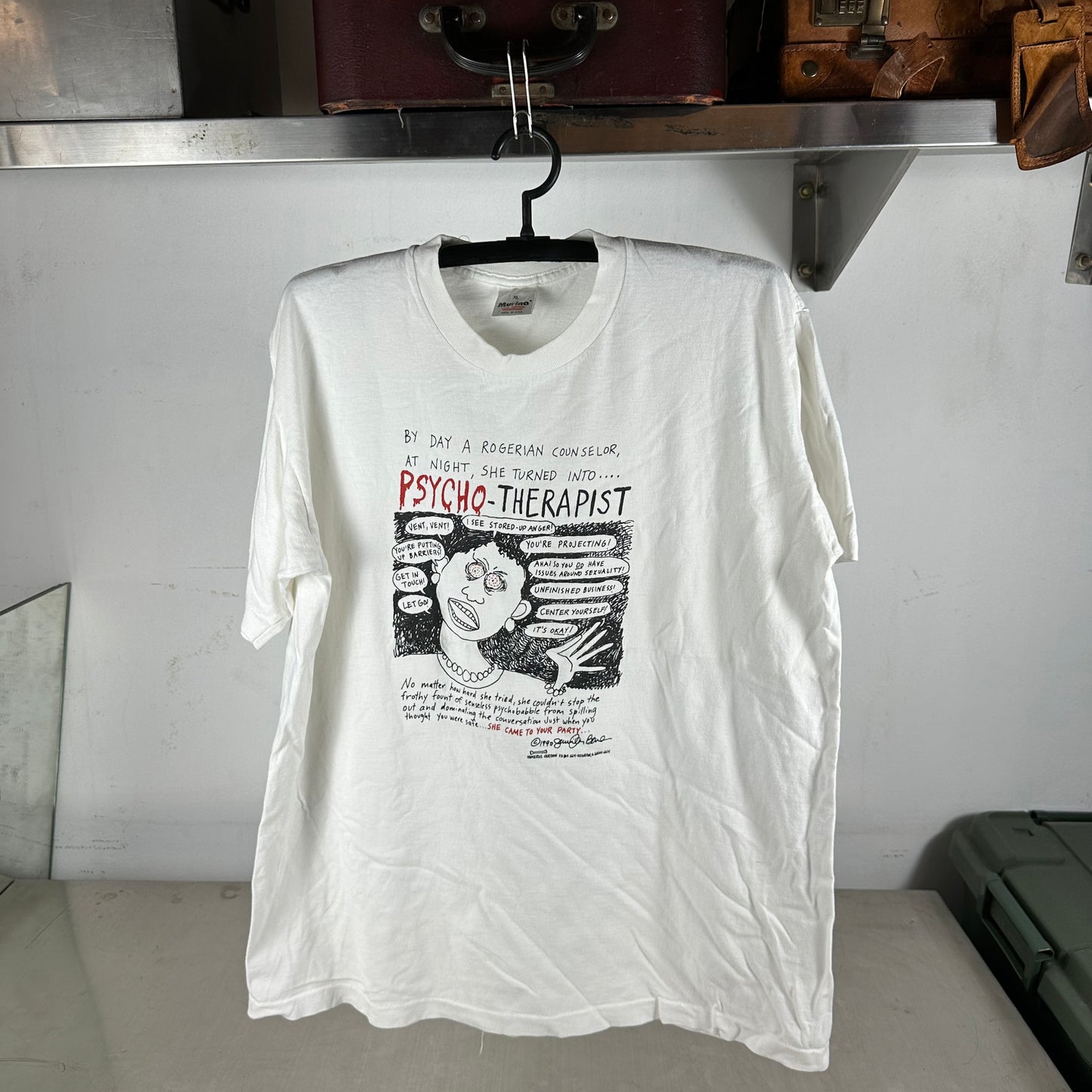 Vintage 1990 Psycho Therapist Humor Graphic Single Stitch T-Shirt
