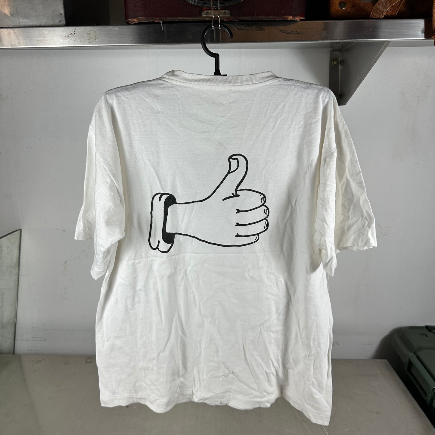 Vintage 90s Joke Thumb Up Double Sided Graphic Single Stitch T-Shirt