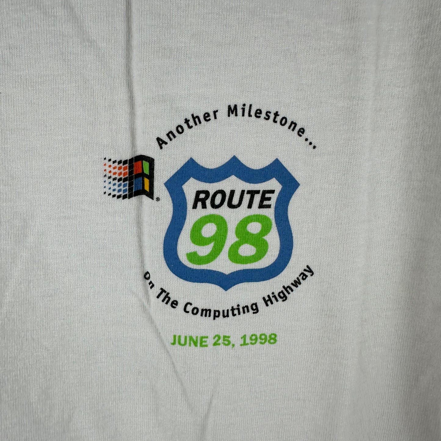 Vintage 1998 Microsoft Windows 98 Computer Route 98 Promo T-Shirt