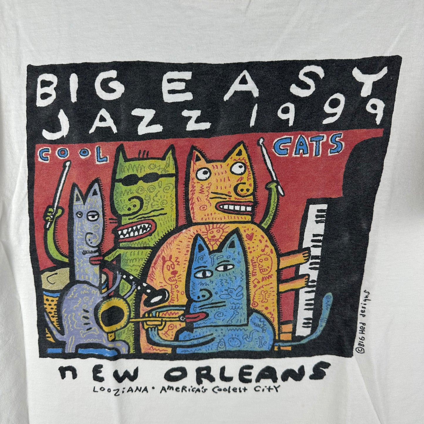 Vintage 1999 New Orleans Big Easy Jazz Cool Cats Graphic T-Shirt