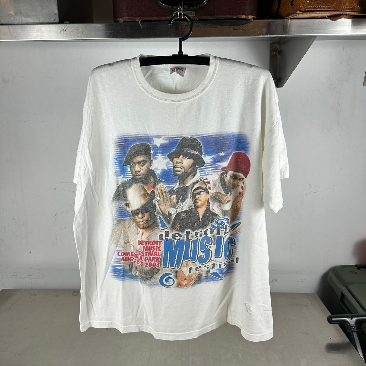 Vintage 2003 Detroit Music Festival Concert Nas Nelly Graphic T-shirt