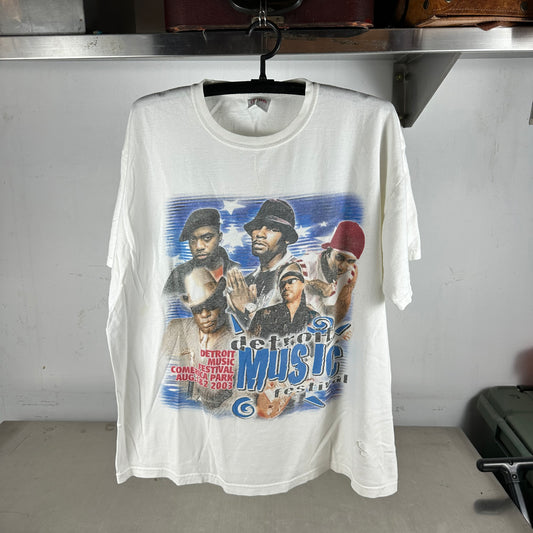 Vintage 2003 Detroit Music Festival Concert Nas Nelly Graphic T-shirt