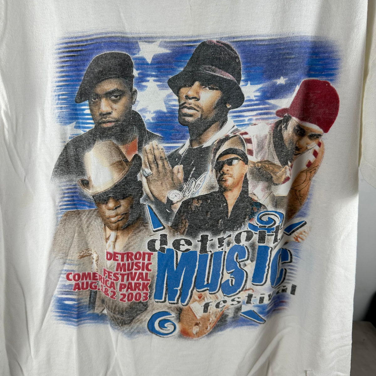 Vintage 2003 Detroit Music Festival Concert Nas Nelly Graphic T-shirt