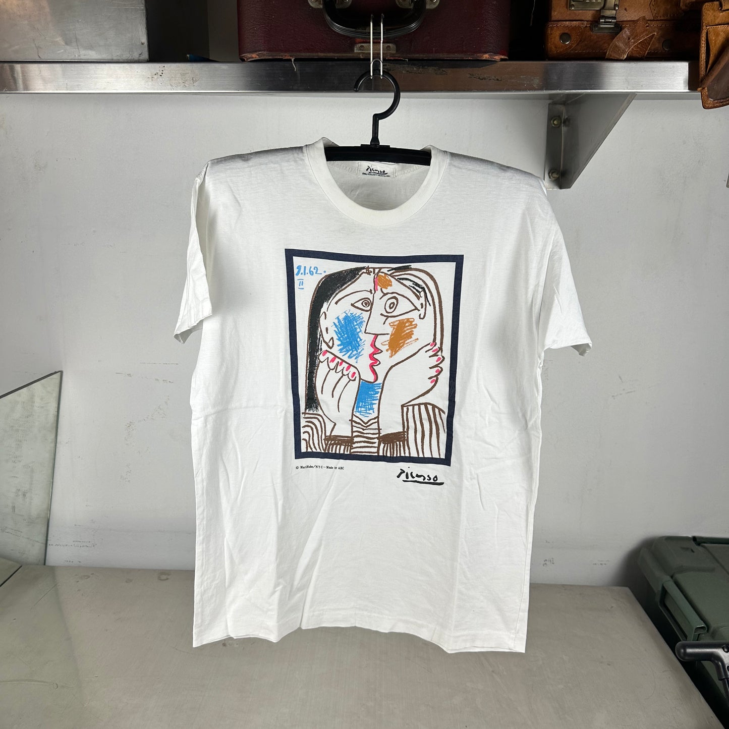 Vintage 90s Pablo PicassoTete Appuyee sur les Mains II Artwork Single Stitch T-Shirt