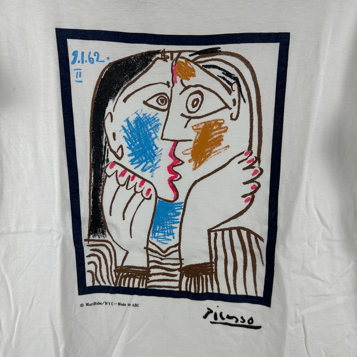Vintage 90s Pablo PicassoTete Appuyee sur les Mains II Artwork Single Stitch T-Shirt