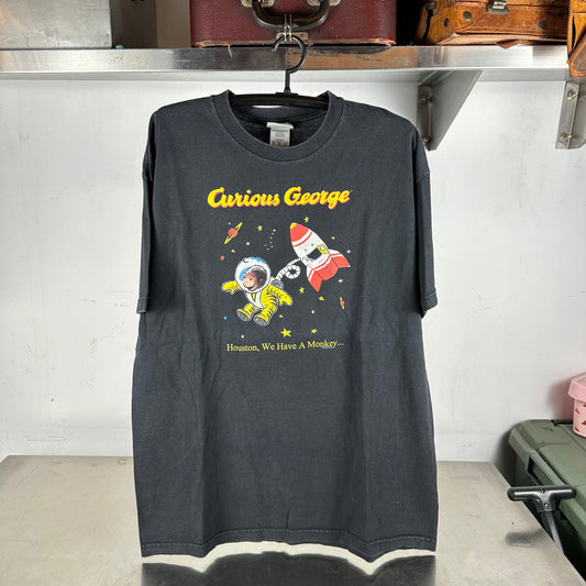 Vintage 90s Curious George Monkey Houston, We Have a Monkey Cartoon Graphic T-shirt