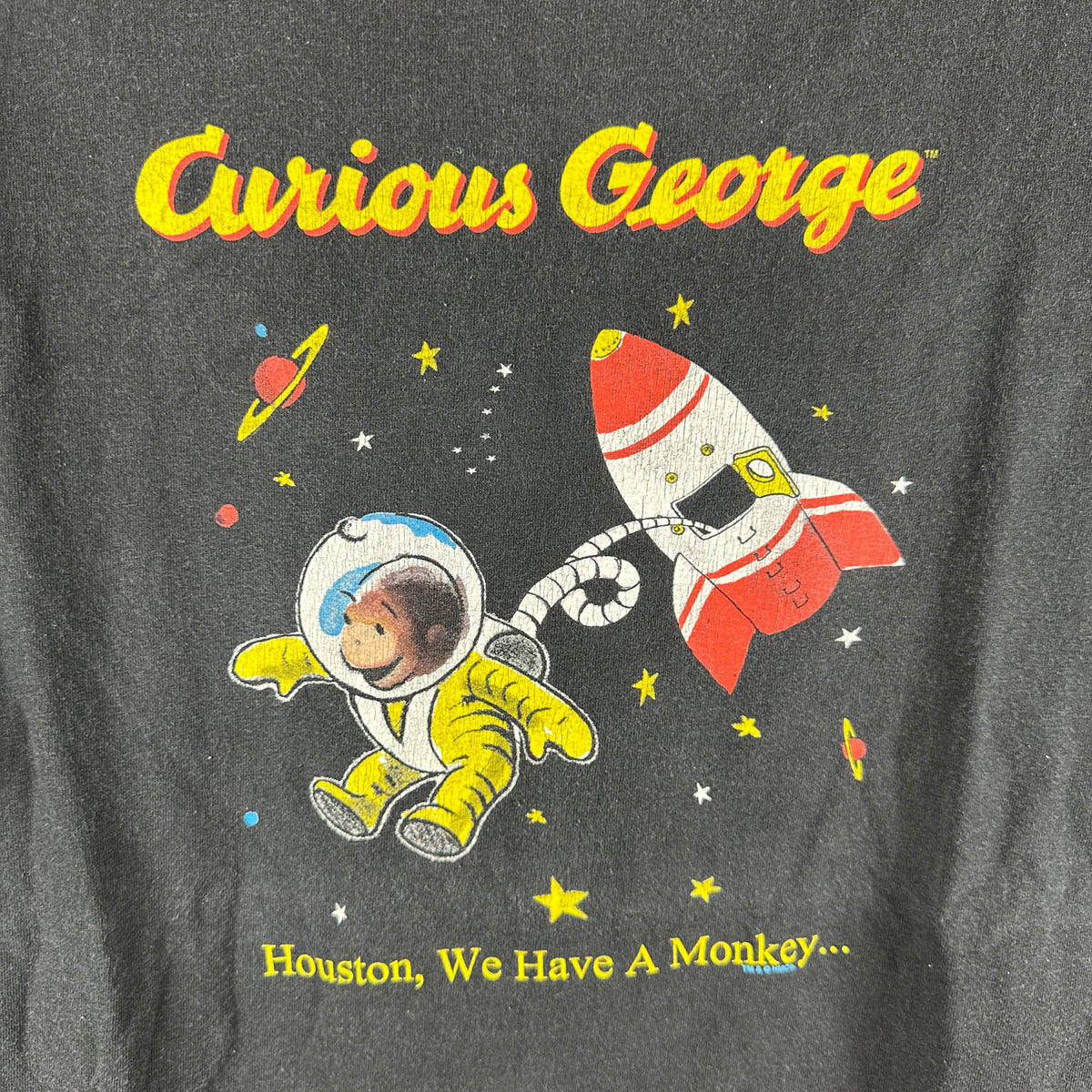 Vintage 90s Curious George Monkey Houston, We Have a Monkey Cartoon Graphic T-shirt