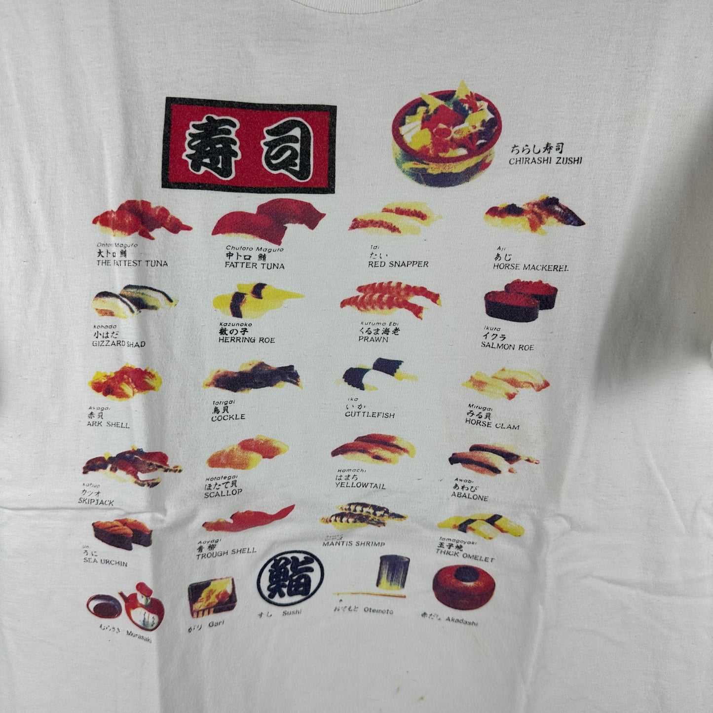 Vintage 90s Sushi Japanese Food Menu Graphic Single Stitch T-Shirt