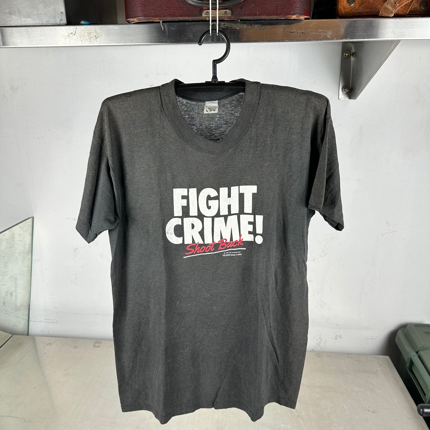 Vintage 1983 Fight Crime! Shoot Back Graphic Single Stitch Faded T-Shirt