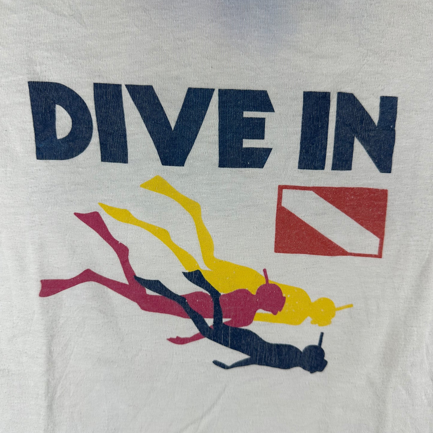 Vintage 80s Dive In Double Sided Graphic Single Stitch Ringer T-Shirt